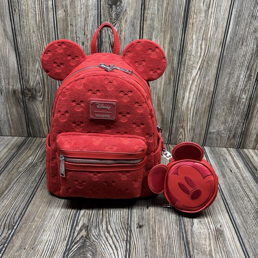Loungefly Disney Mickey Mouse All-Over Print Plush Burnout Mini Backpack